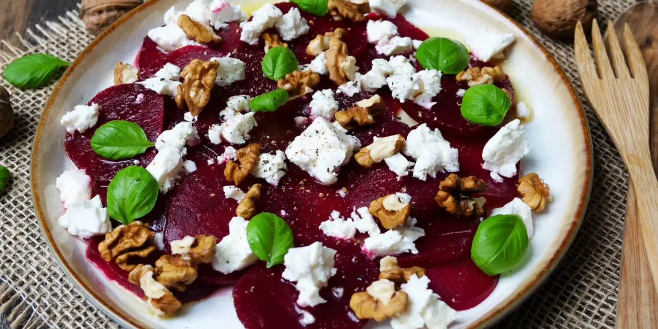 Rote Bete Salat mit Feta, Walnüssen und Basilikum. Ein einfaches und leckeres Rezept für einen frischen Salat.