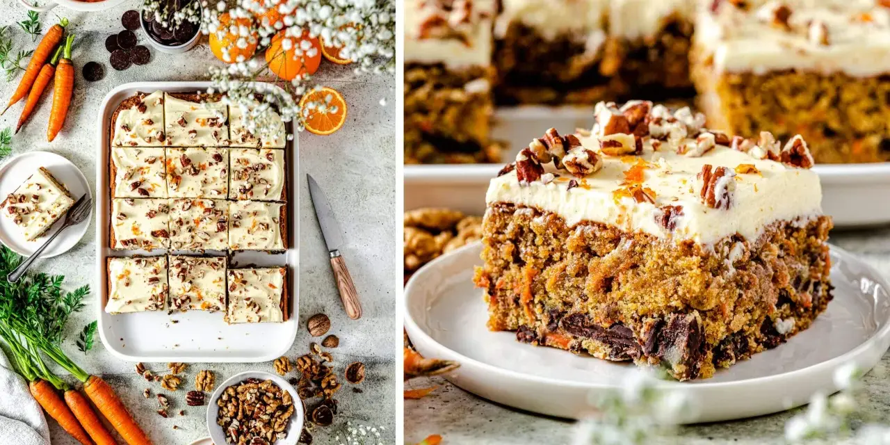 Saftiger karotten kuchen mit Frischkäse-Frosting, Nüssen und Orangenschale. Ein Genuss für jeden Anlass!