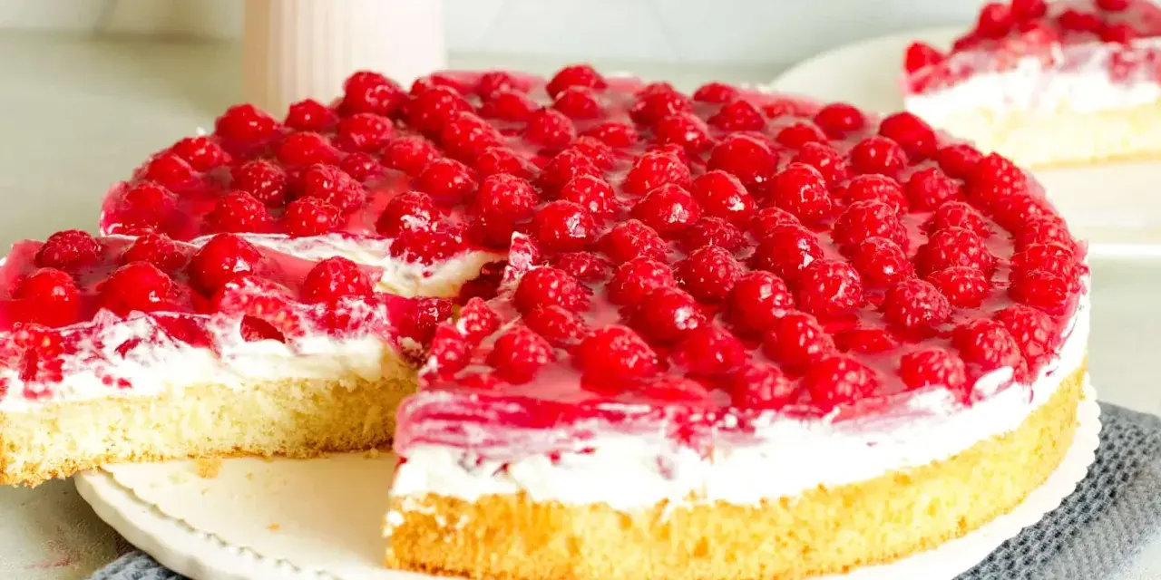 Ein saftiger, schneller Himbeerkuchen mit viel frischen Himbeeren und einer cremigen Schicht. Perfekt für jeden Anlass!
