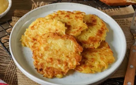 Goldbraune Reibekuchen auf einem Teller, perfekt für ein leckeres Reibekuchen Rezept.