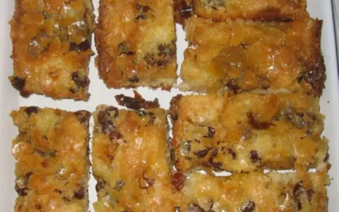 Süße DDR Zuckerkuchen-Stücke mit Rosinen, goldbraun gebacken und glänzend.