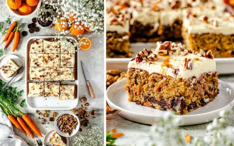 Saftiger karotten kuchen mit Frischkäse-Frosting, Nüssen und Orangenschale. Ein Genuss für jeden Anlass!