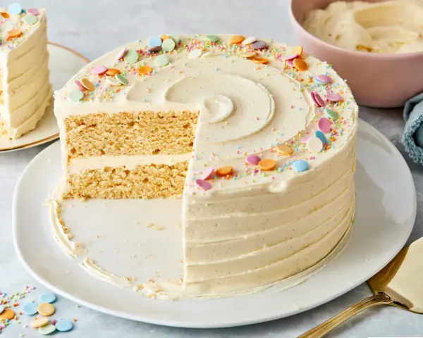 Ein köstlicher Kuchen mit Vanillecreme und bunten Streuseln. Perfekt für dein Vanillecreme Rezept!