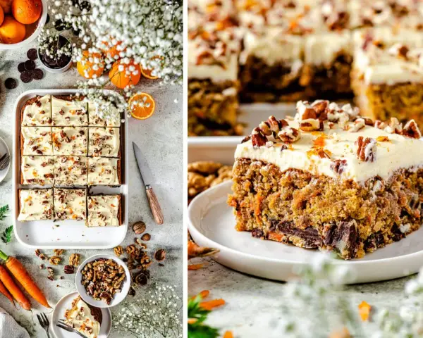 Saftiger karotten kuchen mit Frischkäse-Frosting, Nüssen und Orangenschale. Ein Genuss für jeden Anlass!