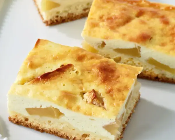 Saftiger Apfel Quark Kuchen mit goldbrauner Kruste und zarter Füllung, ein Genuss für jeden Anlass.