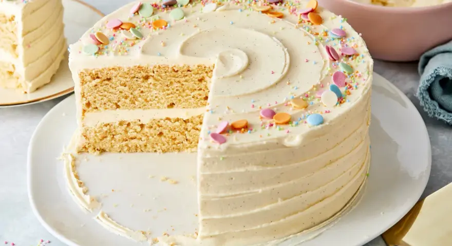 Ein köstlicher Kuchen mit Vanillecreme und bunten Streuseln. Perfekt für dein Vanillecreme Rezept!