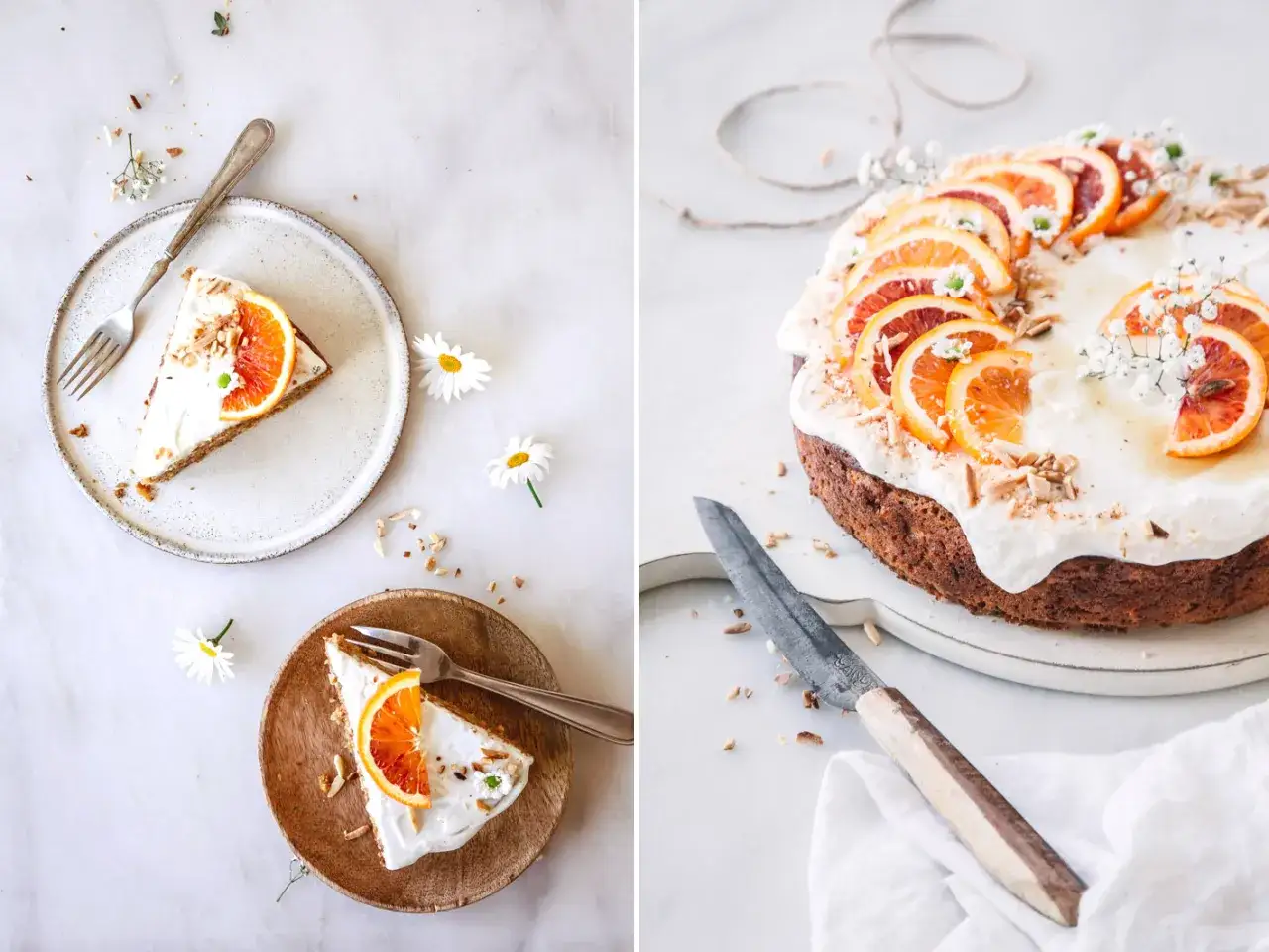 Saftiger Kuchen mit Orangen-Deko, perfekt für ein Osterkuchen Rezept. Cremiges Topping, Nüsse und frische Orangen machen ihn unwiderstehlich.